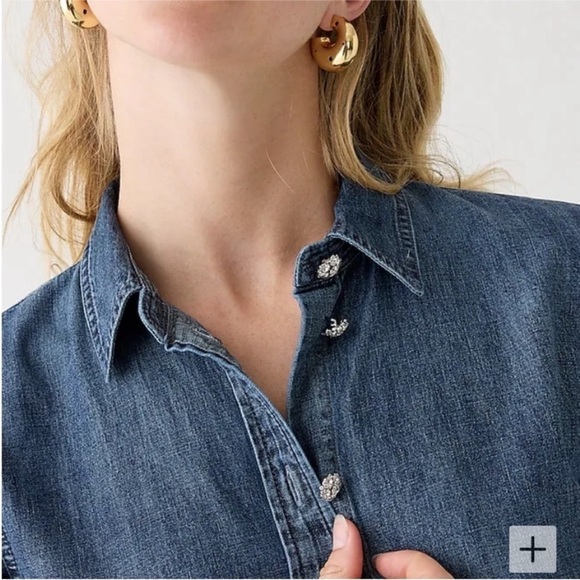 J. Crew Slim-Fit Chambray Shirt Jewel Buttons BW194 - Picture 3 of 10
